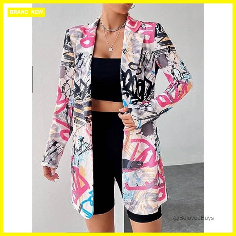 Plus Size Lapel Collar Open Front Button Blazer J… - image 4